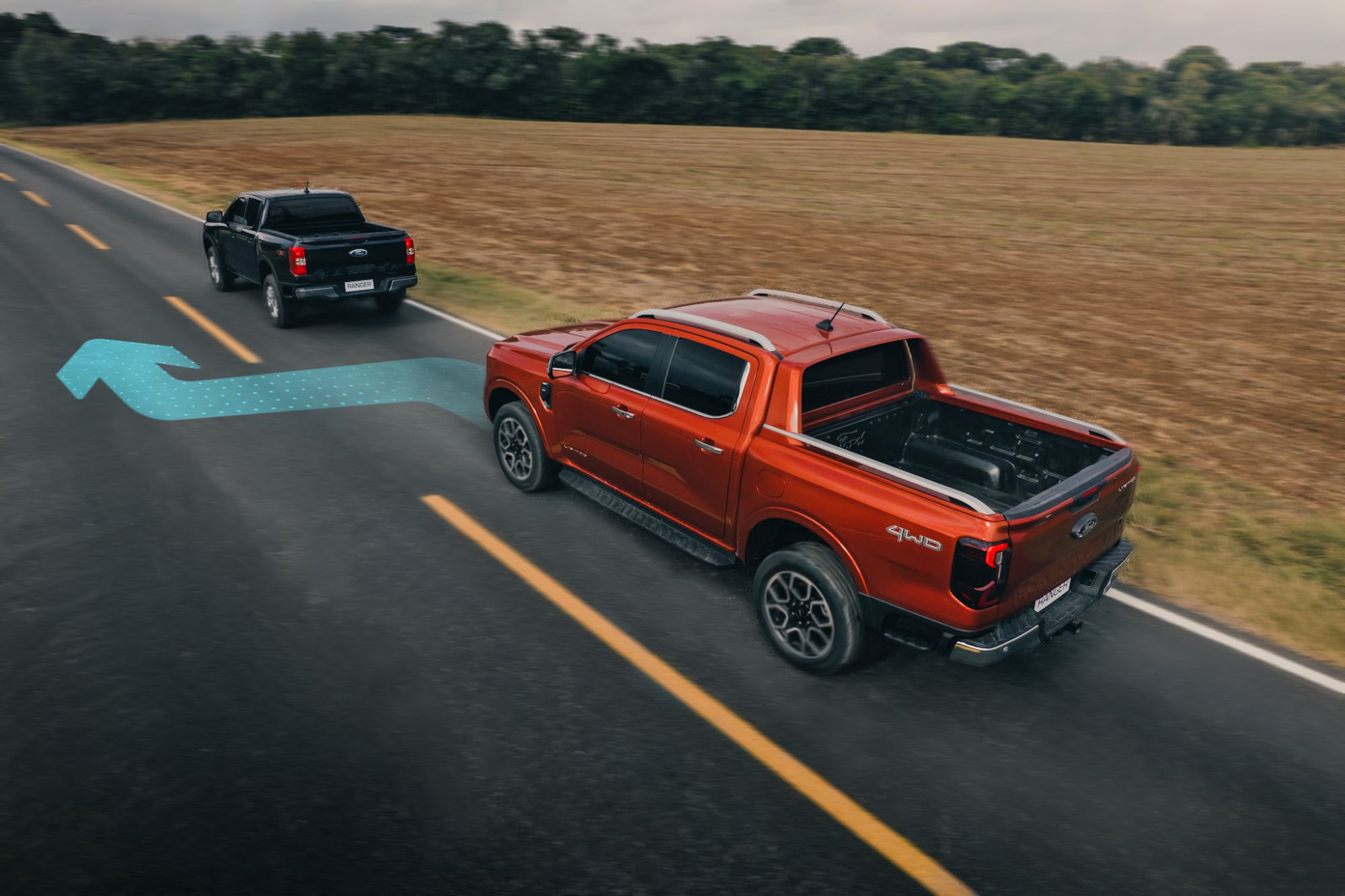 Ilustração CGI do assistente de manobra evasiva do Ford Ranger 2024